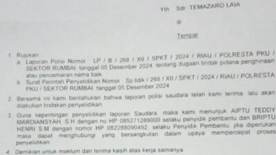 Polsek rumbai Pekanbaru menerbitkan sp2hp pertama dan kedua