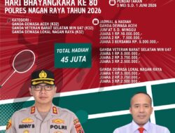 Badminton Kapolres Cup VI Hari Bhayangkara Ke-80 Polres Nagan Raya 2026 Resmi Digelar, Perebutkan Hadiah Rp45 Juta