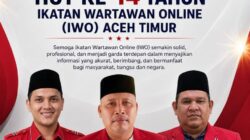 Pesan Ketua DPW Partai PA Aceh Timur Azhari,M.Nur (Haji Maop) peringatan HUT ke-14 Ikatan wartawan online (IWO) Aceh Timur
