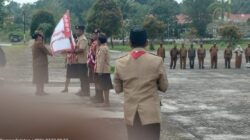 Kontingen Pramuka Kabupaten Sorong Selatan Berjumlah 32 Orang di lepas menuju Jambore Nasional XII,Panji Kontingen di serahkan saat Apel Pagi