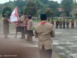 Kontingen Pramuka Kabupaten Sorong Selatan Berjumlah 32 Orang di lepas menuju Jambore Nasional XII,Panji Kontingen di serahkan saat Apel Pagi