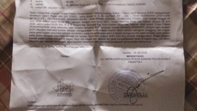 Diduga Ada Ketidaksesuaian Tanggal dalam STTLP Polres Asahan, Pelapor Minta Kepastian Hukum atas Laporan Penganiayaan